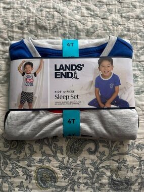Lands' End Blue & Gray Kids' 4-Piece Pajama Set